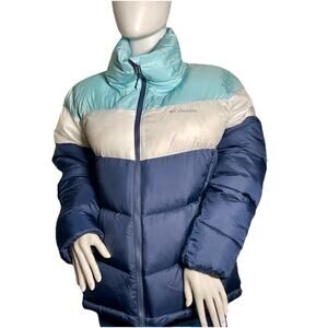 Women’s Columbia Coat Color Block Puffer Navy/White Blue Medium